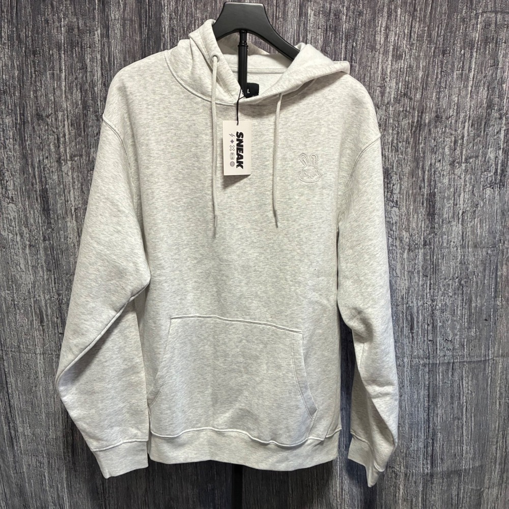 NWT Sneak Energy Drink Hoodie Grey Rabbit Pullover Sweatshirt Mens L